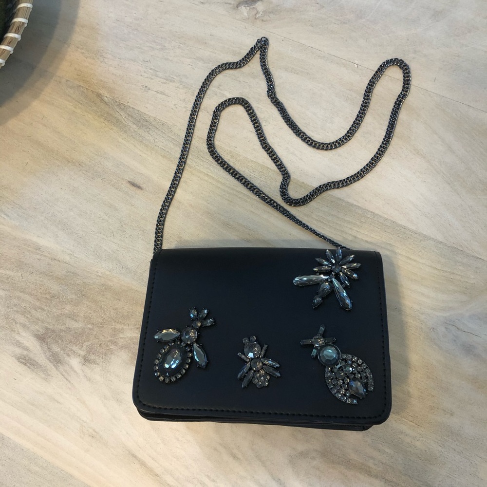 Black Zara Crossbody Chain Purse w/ Jewel Detail